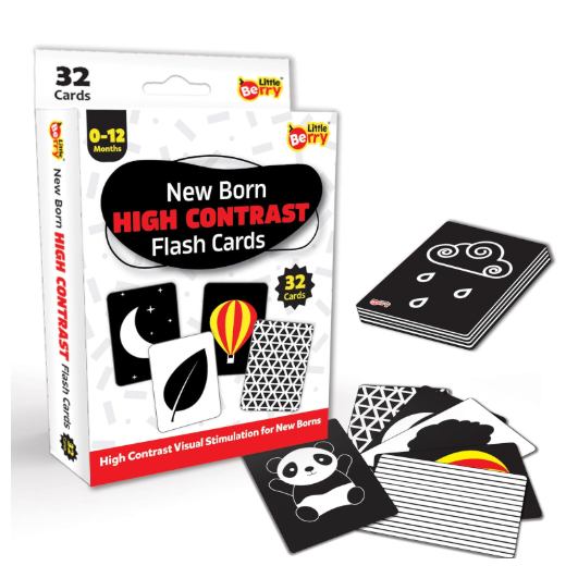 Little Berry High Contrast Flash Cards for Babies (0-18 Months) | 32 Black & White Cards