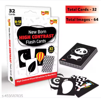Little Berry High Contrast Flash Cards for Babies (0-18 Months) | 32 Black & White Cards