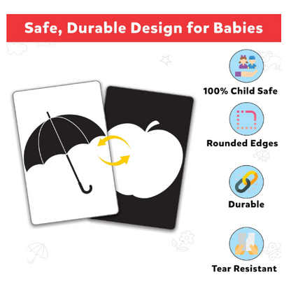 Little Berry High Contrast Flash Cards for Babies (0-18 Months) | 32 Black & White Cards