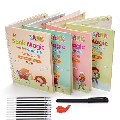 Sank Magic Reusable Tracing & Calligraphy Copybook Kit for Preschoolers (4 Books + Pen + 10 Refills)