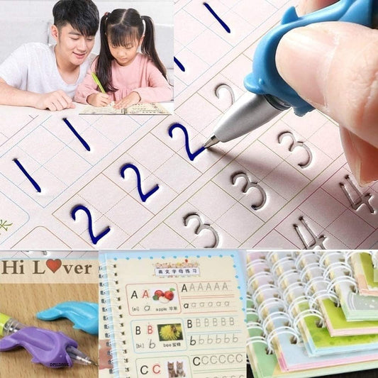 Sank Magic Reusable Tracing & Calligraphy Copybook Kit for Preschoolers (4 Books + Pen + 10 Refills)
