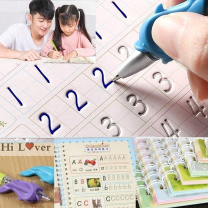 Sank Magic Reusable Tracing & Calligraphy Copybook Kit for Preschoolers (4 Books + Pen + 10 Refills)