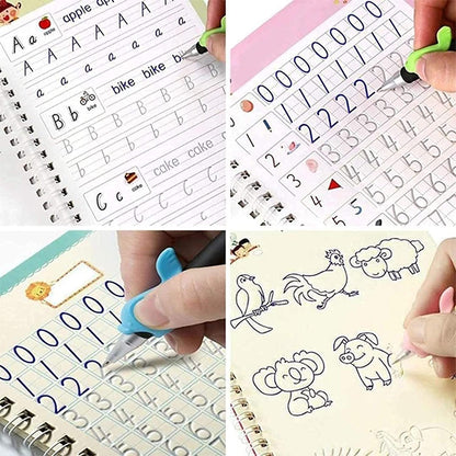 Sank Magic Reusable Tracing & Calligraphy Copybook Kit for Preschoolers (4 Books + Pen + 10 Refills)