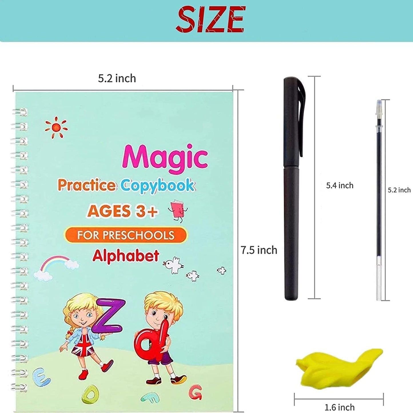 Sank Magic Reusable Tracing & Calligraphy Copybook Kit for Preschoolers (4 Books + Pen + 10 Refills)