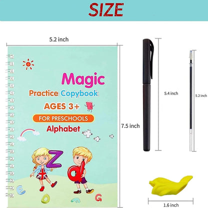Sank Magic Reusable Tracing & Calligraphy Copybook Kit for Preschoolers (4 Books + Pen + 10 Refills)