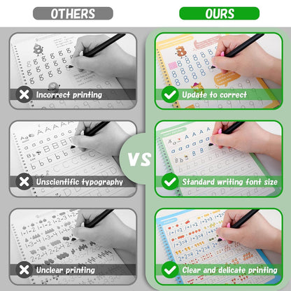 Sank Magic Reusable Tracing & Calligraphy Copybook Kit for Preschoolers (4 Books + Pen + 10 Refills)